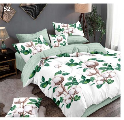 Double bed linen, fine, 6 pieces, 2 persons green and white, Super Elegant Pucioasa