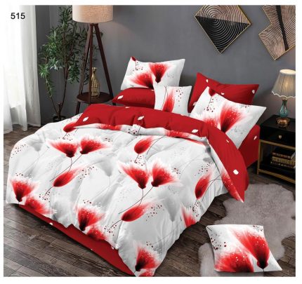 Double bed linen, fine, 6 pieces, 2 persons, red poppy, Super Elegant Pucioasa