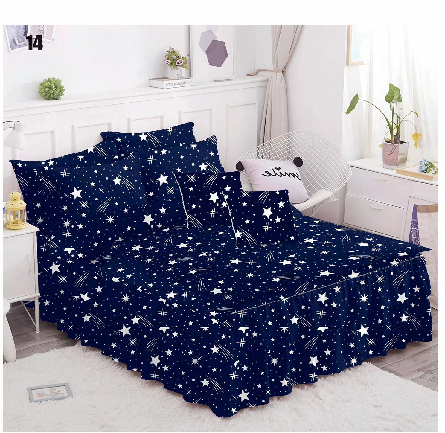 Lenjerie din finet cu volanase stele albe